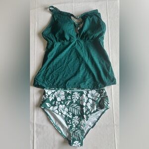 Green Floral Two-Piece Tankini Set